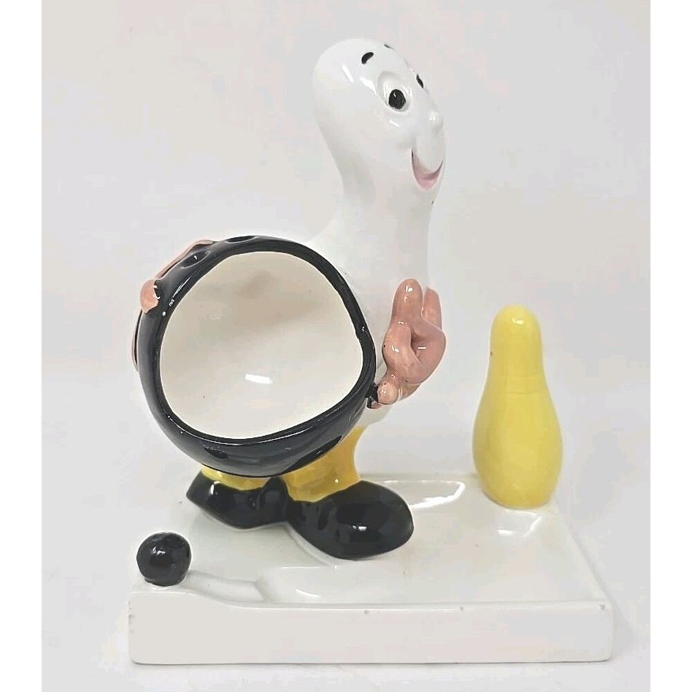 Vintage Ceramic Bowling Pin And Ball Desktop Anthropomorphic Caddy Japan U307